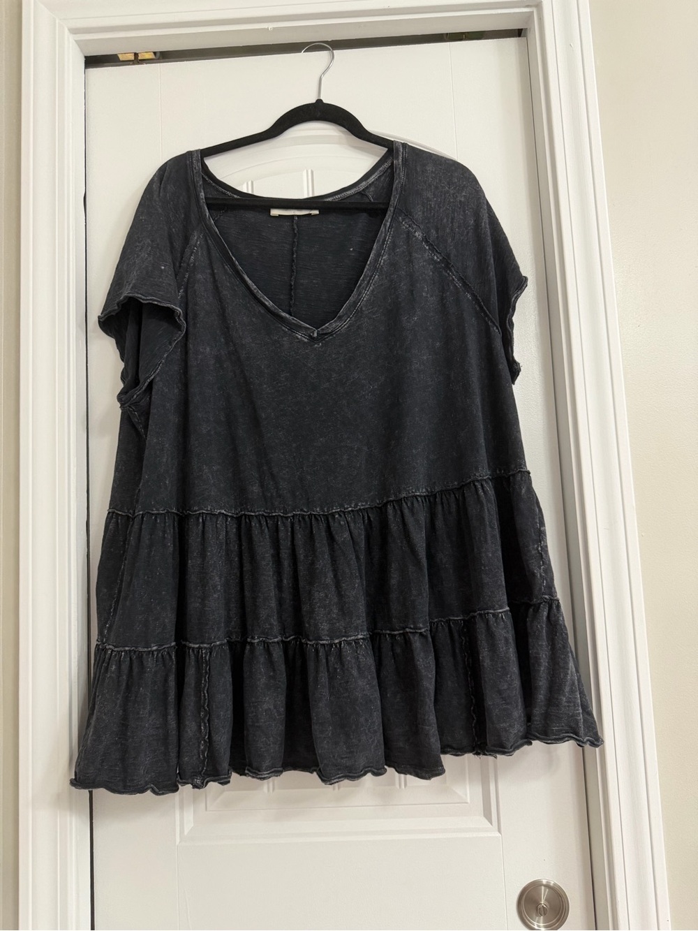 Washed Black Tiered V-Neck Tunic Top